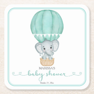 Green Elephant Genderneutraal Baby shower Vierkante Kartonnen Onderzetter