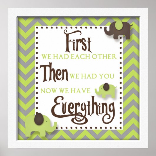 Green Elephant Nursery Word Wall Art Poster (Voorkant)