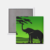 Green Elephant Silhouette Artwork Magneet (Voorkant / Achterkant)