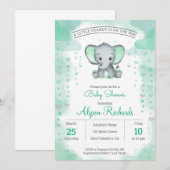 Green Elephant Waterverf Baby shower Invitation Kaart (Voorkant / Achterkant)
