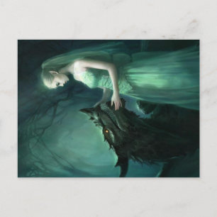 Green Elf en Dragon Briefkaart   Fantasiekunst
