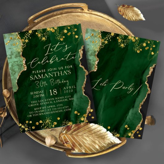 Green Emerald Gold Invitation de fête d'anniversai