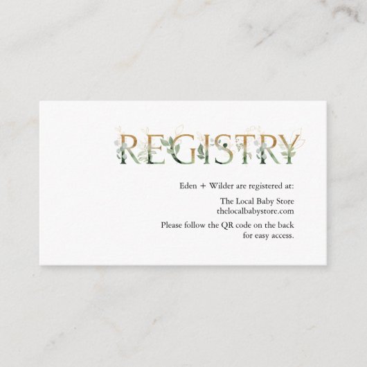 Green en Gold Baby Registry QR Code Informatiekaartje (Voorkant)