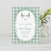Green En vichy Mallard Duck Baby shower Invitation (Debout devant)