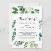 Green Eucalyptus Calligraphy Elopement Reception Kaart (Voorkant)