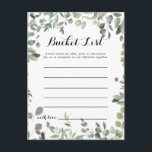 Green Eucalyptus Foliage Delight Bucket List Carte<br><div class="desc">Ces cartes de liste de godets vert eucalyptus feuillages sont l'activité idéale pour une simple réception de mariage ou douche nuptiale. L'aménagement comprend une aquarelle botanique,  dessinée à la main,  d'élégants eucalyptus,  d'une beauté naturelle inspirante. Le signe Liste de regroupement est vendu séparément.</div>