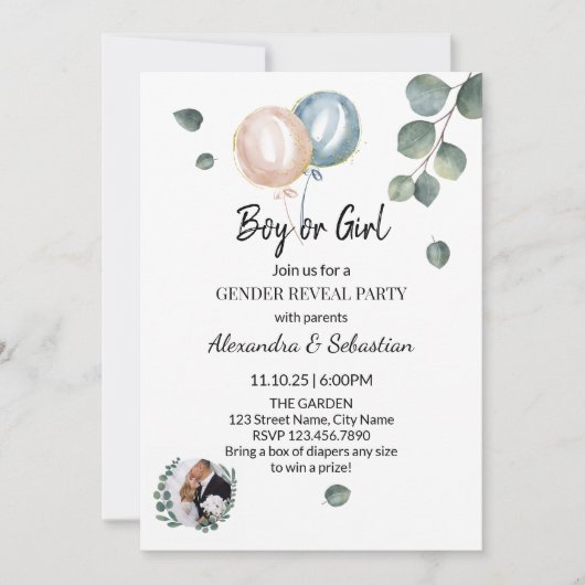 Green Eucalyptus Genre Reveal Invitation (Devant)