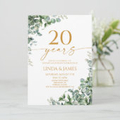 Green Eucalyptus Gold 20th Wedding Anniversary Kaart (Staand voorkant)