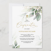 Green Eucalyptus & Gold Confirmation Invitation (Devant)