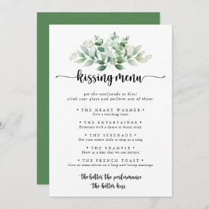 Green Eucalyptus Mariage Kissing Menu Carte de jeu