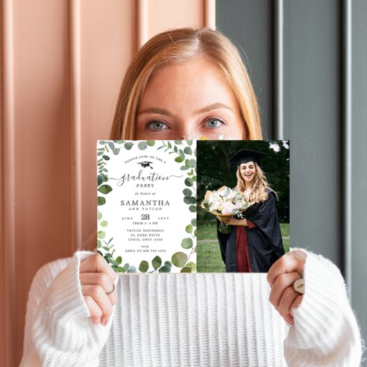 Green Eucalyptus Photo Graduation Invitation