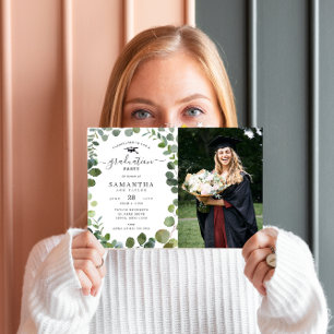 Green Eucalyptus Photo Graduation Invitation