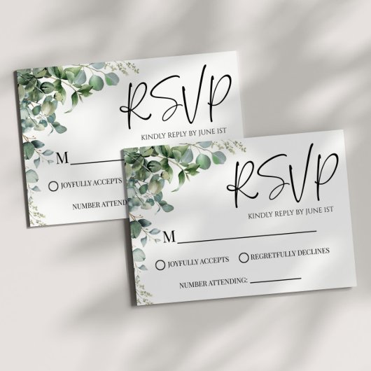 Green Eucalyptus Plante mariage carte RSVP