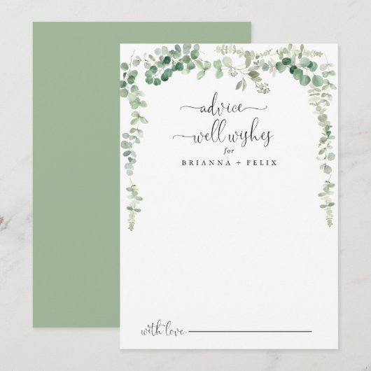 Green Eucalyptus Wedding Well Wishes Advice Kaart (Voorkant / Achterkant)