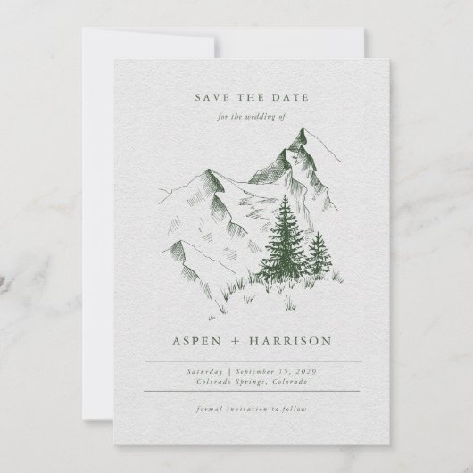 Green Evergreen Pine Mountain Sketch Bewaar de dat Kaart (Voorkant)