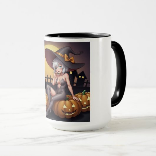 Green Eye Halloween Witch voor Jack-O-Lantern Mok (Voorkant rechts)