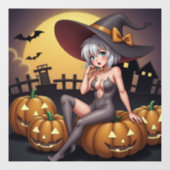 Green Eye Halloween Witch voor Jack-O-Lantern Raamsticker (Vel)