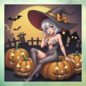 Green Eye Halloween Witch voor Jack-O-Lantern Raamsticker (Vel 3)