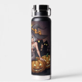 Green Eye Halloween Witch voor Jack-O-Lantern Waterfles (Achterkant)