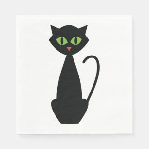 Green Eyed Black Cat Napkins Servet