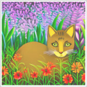 Green Eyed Cat in een bloementuin Sticker (Voorkant)