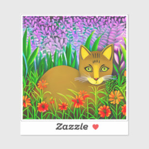 Green Eyed Cat in een bloementuin Sticker