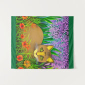Green Eyed Cat in een bloementuin Wandkleed (Voorkant (horizontaal))