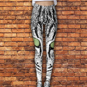Green Eyed Tabby Cat Faux Watercolor Leggings