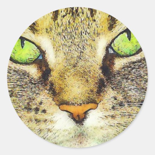Green Eyed Tabby Cat Ronde Sticker (Voorkant)