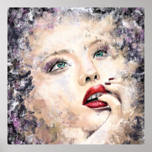 Green Eyed Woman Abstract Origineel schilderen Poster