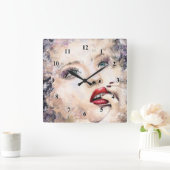 Green Eyed Woman Abstract Origineel schilderen Vierkante Klok (Huis)