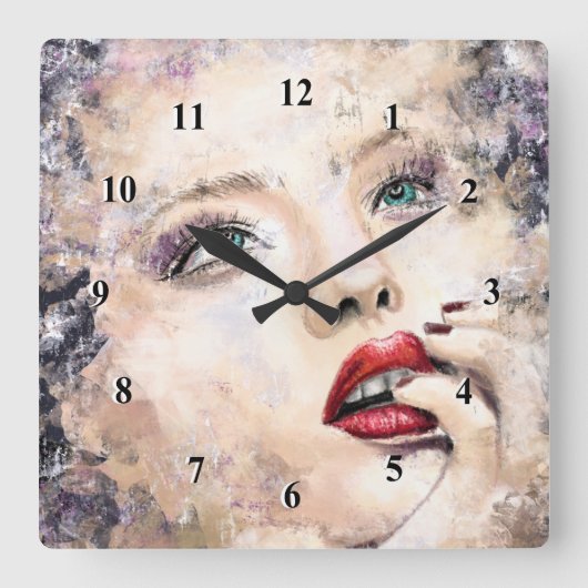 Green Eyed Woman Abstract Origineel schilderen Vierkante Klok (Voorkant)