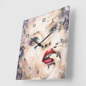 Green Eyed Woman Abstract Origineel schilderen Vierkante Klok (Hoek)