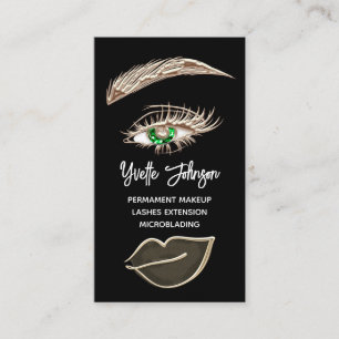 Green Eyelash Brows Makeup Logo QRCode Gold Black Visitekaartje