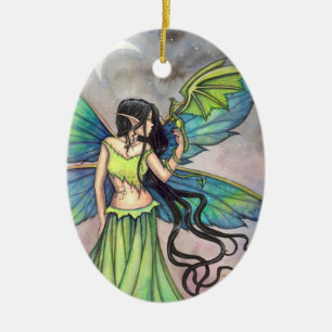 Green Fairy en Dragon Fantasy Art Keramisch Ornament