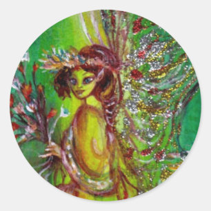 GREEN FAIRY, gele goudzilver rood Ronde Sticker