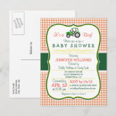 Green Farm Tractor Boy Baby shower Invitation (Devant / Derrière)