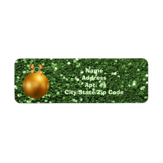 Green Faux Glitter Gold Ball Ornament Etiket (Voorkant)