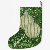 Green Faux Glitter Ornament Balls Kleine Kerstsok (Achterkant)