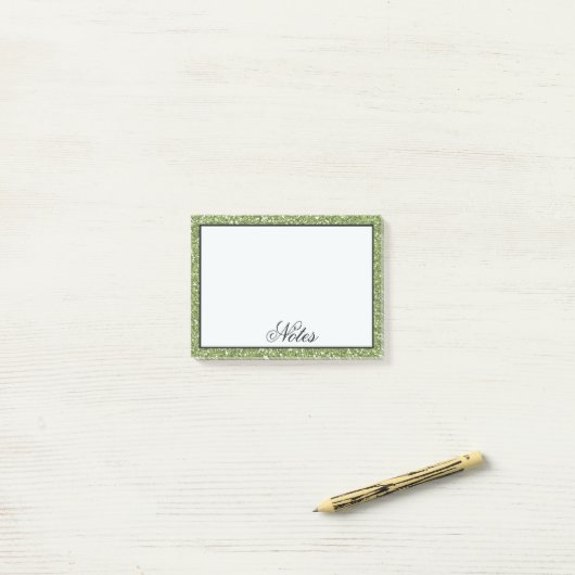Green Faux Glitter Post-it® Notes (Op bureau)