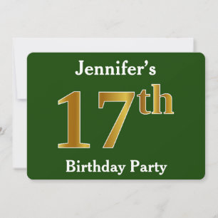 Green, Faux Gold 17th Birthday Party + aangepaste  Kaart