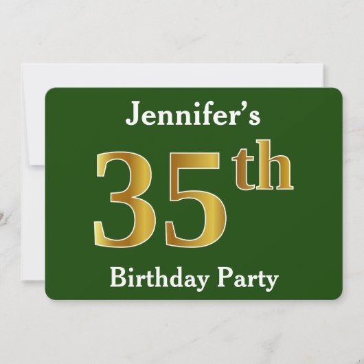 Green, Faux Gold 35th Birthday Party + aangepaste Kaart (Voorkant)