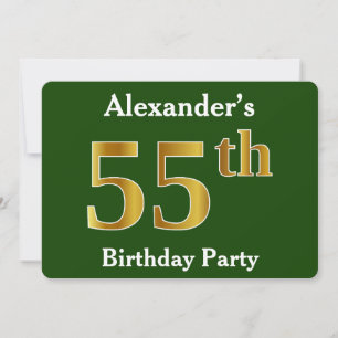 Green, Faux Gold 55th Birthday Party + aangepaste  Kaart