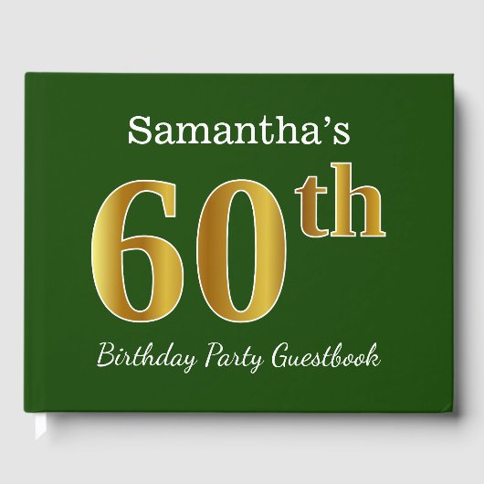 Green, Faux Gold 60th Birthday Party + aangepaste Gastenboek (Voorkant)