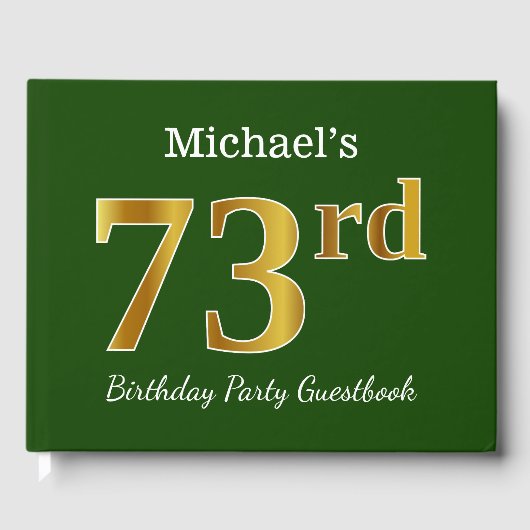 Green, Faux Gold 73rd Birthday Party + aangepaste  Gastenboek (Voorkant)