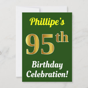 Green, Faux Gold 95th Birthday Celebration + Name Kaart
