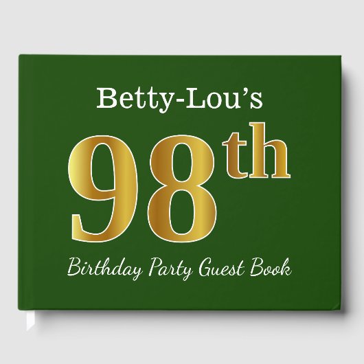 Green, Faux Gold 98th Birthday Party + aangepaste  Gastenboek (Voorkant)