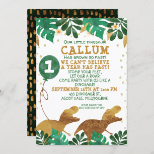 Green Faux Gold Foil Dinosaur Birthday Uitnodiging