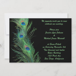 Green Feathers met Black Wedding Kaart