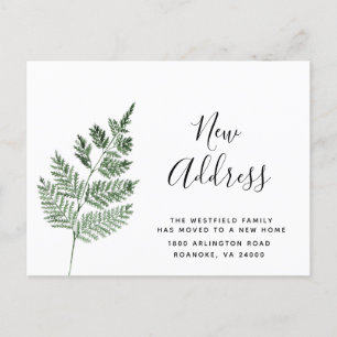 Green Fern New Address Simple Botanical Moving Aankondigingskaart